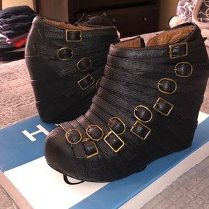 Black buckle platforms